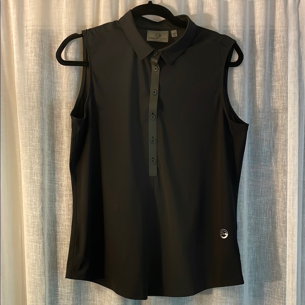 Black Sleeveless Fitted Polo Top